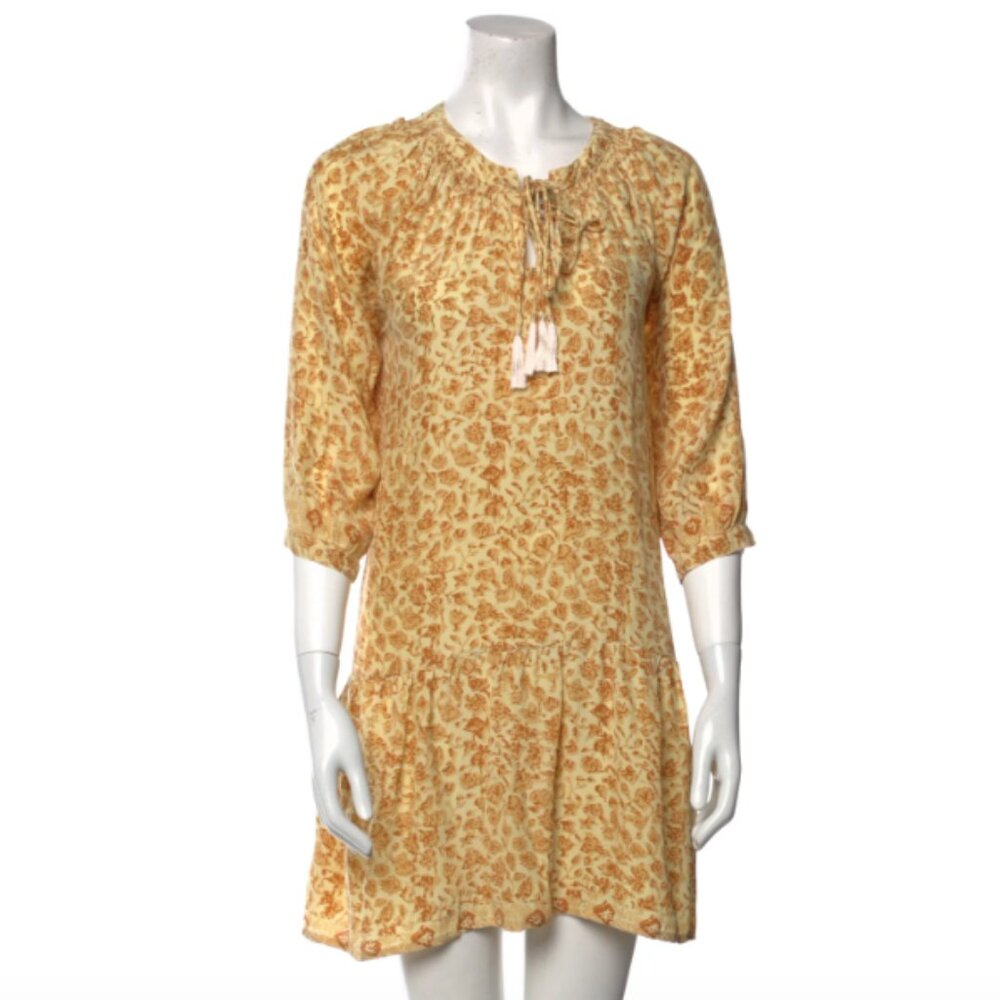 NATALIE MARTIN 100% Silk Drop Waist Stevie Dress Ivy Cumin Light Yellow XS